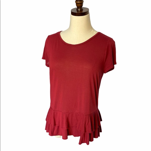 LOFT short sleeve ruffle hem top M Petite - Picture 1 of 6